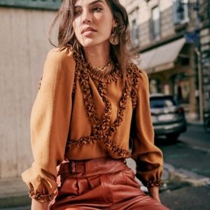 Sezane Elea Long Sleeve Blouse SZ 38